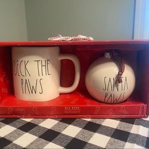 Rae Dunn DECK THE PAWS and SANTA PAWS mug and ornament set
